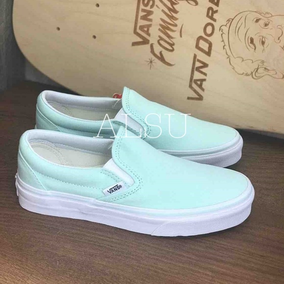 light green vans slip on